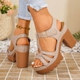 thumbnail image 6 of KIJBLAE Women's Chunky Heel Gladiator Sandals, Open-Toe Cutout with Buckle, Plus Size Gothic Comfort Footwear Khaki 40, 6 of 9