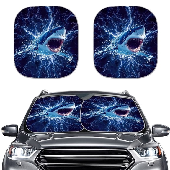 Binienty Foldable Sun Visor For Car Windshield Shark Lightning Sun Blocker Car Window Sunshade for Most Sedan Truck SUV Auto Interior Protector 2 Pack
