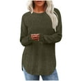 thumbnail image 2 of BiZtdJrK Long Sleeve Shirts for Women Ribbed Knit Crew Neck Tunic Tops Solid Casual Side Slits Hem Pullover Sweaters, Army Green, XXL, 2 of 5