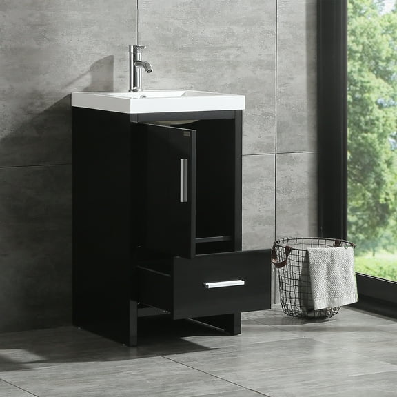 Wonline New Modern Design Black Bathroom Vanity Cabinet with Undermount Resin Sink & Drawer
