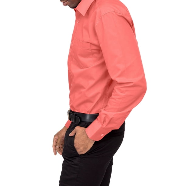 coral color dress shirts for mens Men's Slim Fit Solid Color Dress Shirt (Coral) Coral / Medium/15-15.5 Neck/32-33 Sleeve
