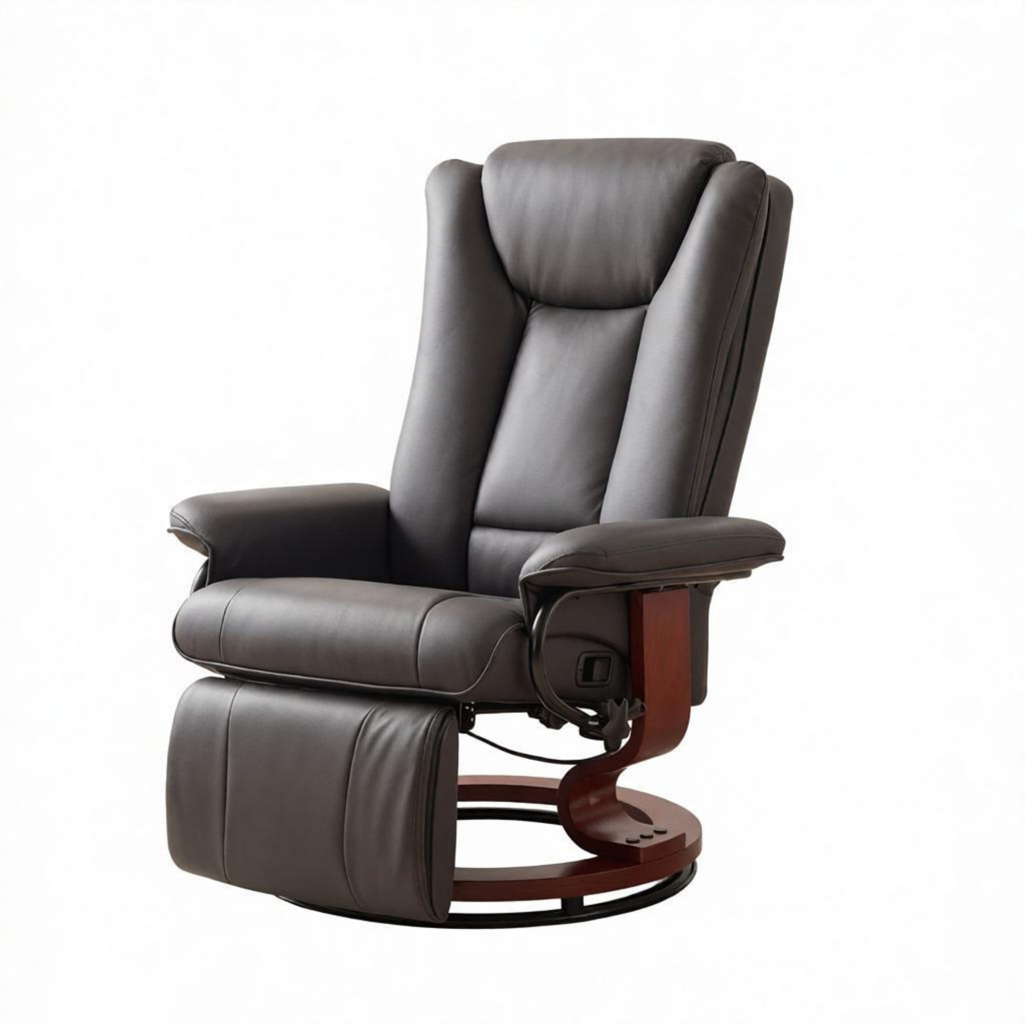 Modern Leather Swivel Recliner with Footrest, Compact Armchair