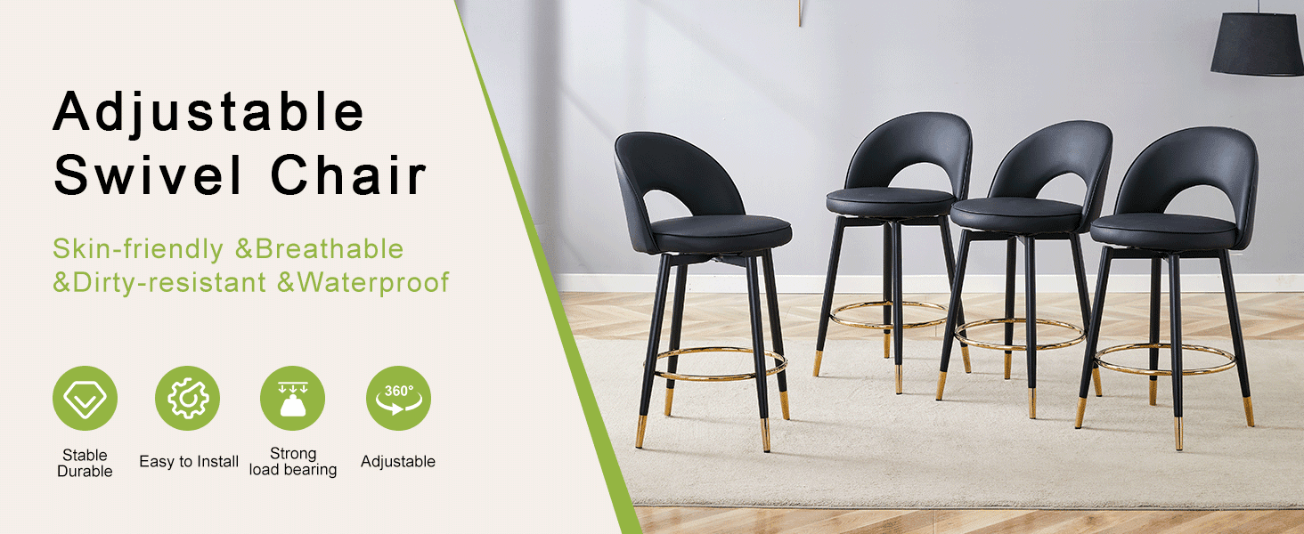 Noble House 360° Rotatable PU Bar Stool Set of 2,Comfortable Cushioned Seat,Black