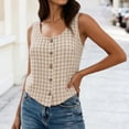 thumbnail image 5 of Horkkom Going Out Tops for Women Summer Linen Sleeveless Tops Dressy Casual V Neck Button Tank Tops S, 5 of 7