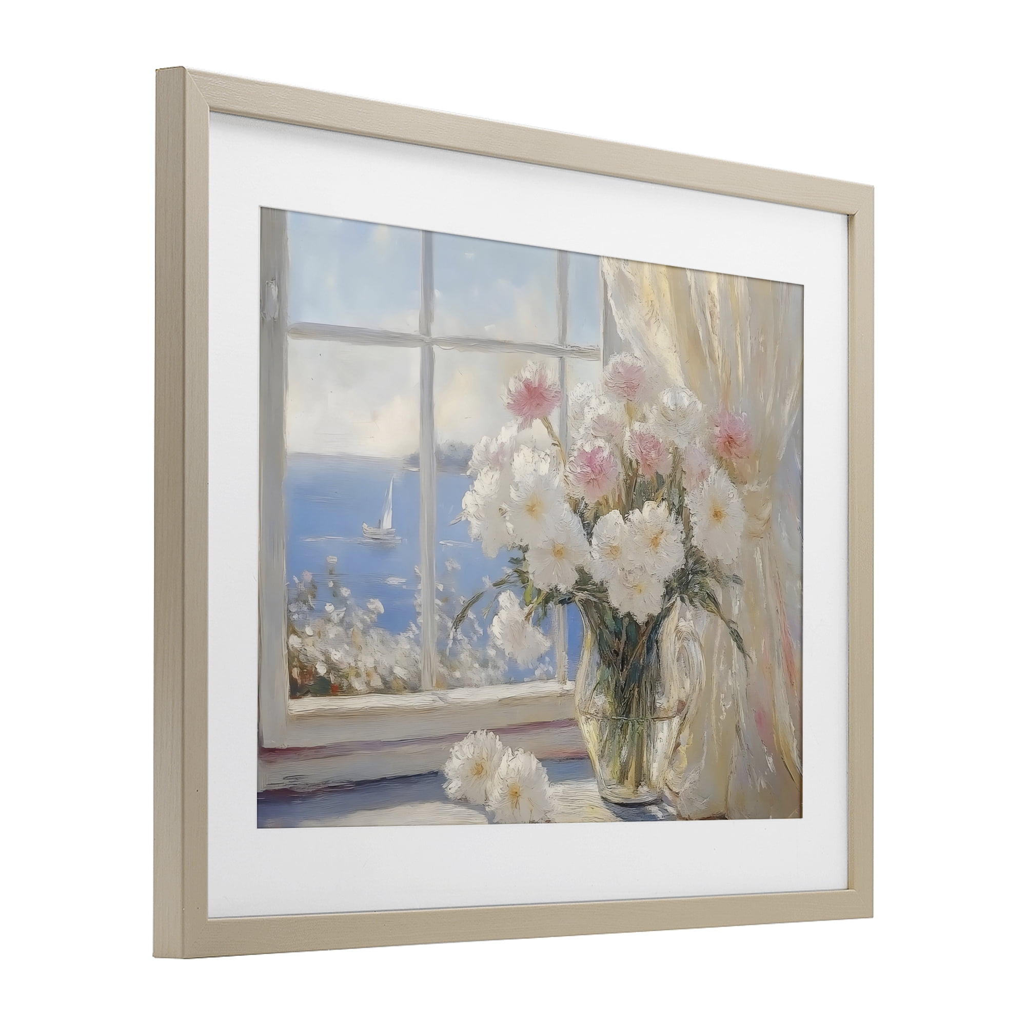 Stupell Industries Coastal View Floral Window Bouquet Birch Framed Print Under Glass, design by LSR Design Studio