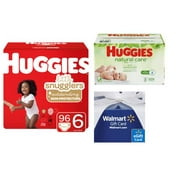[Buy 2, Get $15 Gift Card] Huggies Little Snugglers SZ 6, 96 count & Huggies Natural Care refill 624 count