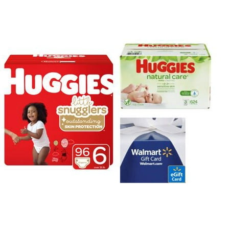 [Buy 2, Get $15 Gift Card] Huggies Little Snugglers SZ 6, 96 count & Huggies Natural Care refill 624 count