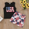 thumbnail image 2 of Toddler Outfits for Boys Letter Print Tank Top and Comfy Drawstring Shorts Set Cute 4th of July Summer Clothes, 2 of 6