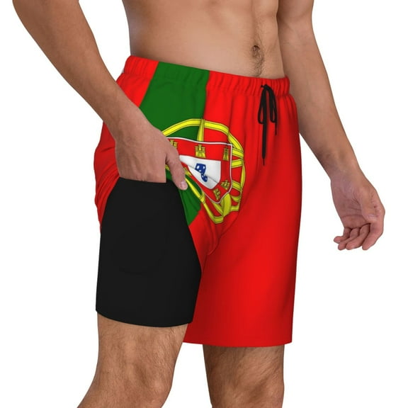 Men's Portugal Flag Swim Trunks with Compression Liner Bathing Suit Swimwear