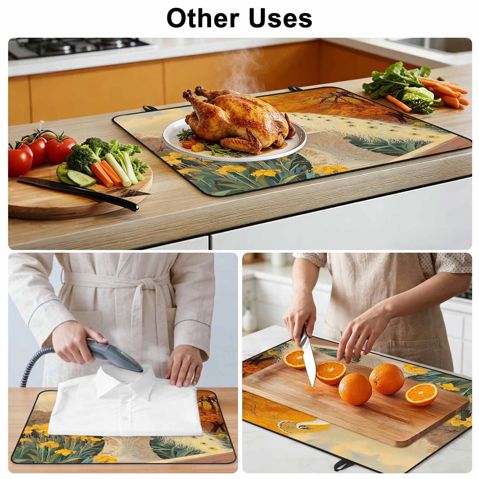 White Peacock Elegant Stove Top Cover for Electric Stove, Heat-proof & Non Slip Glass Top Stove Cover Protector, Vintage Garden Floral Botanical Kitchen Flat Cooktop Rubber Mat 24x21 Inches