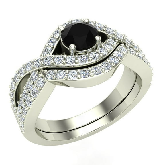 Black Diamond Engagement Rings for Women Round Cut Diamond Rings Criss Cross Intertwined 14K White Gold 1.10 Carat