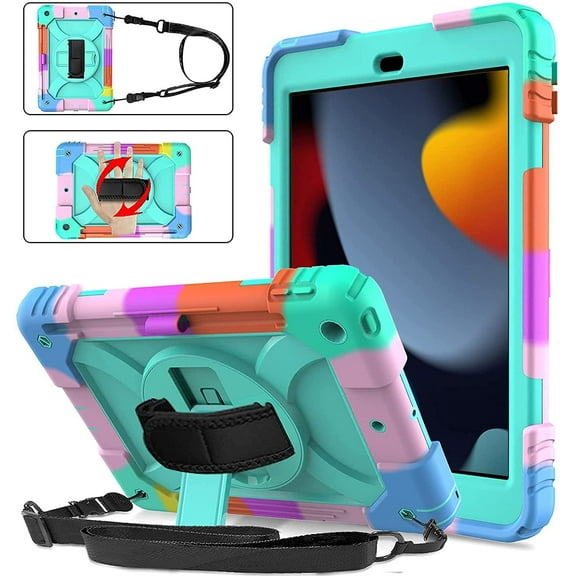 Timoom iPad 9th Generation Case, iPad 8th/7th Generation Case, iPad 10.2 Case,3 Layer Shockproof [360 Rotating Stand] [Hand Strap] [Pencil Holder] Kids Case for New iPad 10.2" 2021/2020/2019
