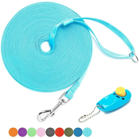 shiyou-15 ft, 20 ft, 30 ft, 50 ft, 100 ft Long Leash for Dog Cat Training, Play, Camping, or Backyard Lead with Free Training Clickers for Small, Medium and Large Dogs or Cats (20 Feet, SkyBlue)