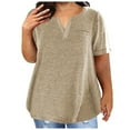 thumbnail image 1 of AherBiu Plus Size Tops for Women Comfy Short Sleeve Top Tees Shirts Basic T-Shirt Notch V Neck Blouse, 1 of 4