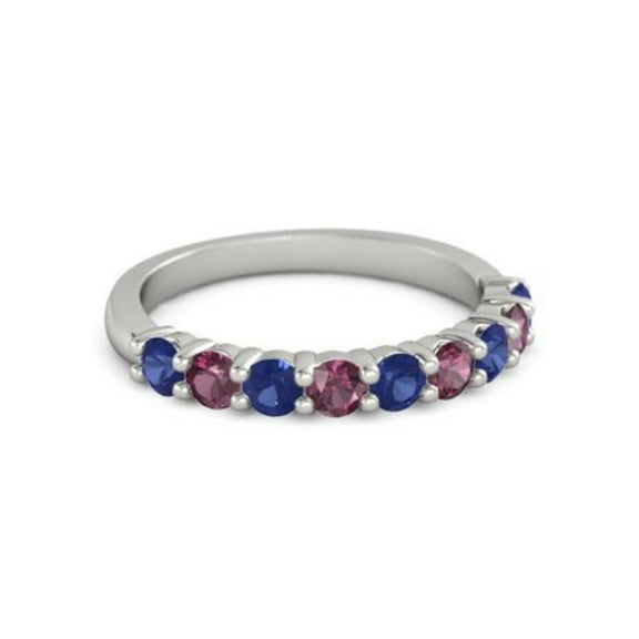 925 Sterling Silver Round 2.50 MM Blue Sapphire Rhodolite Eternity Women Ring