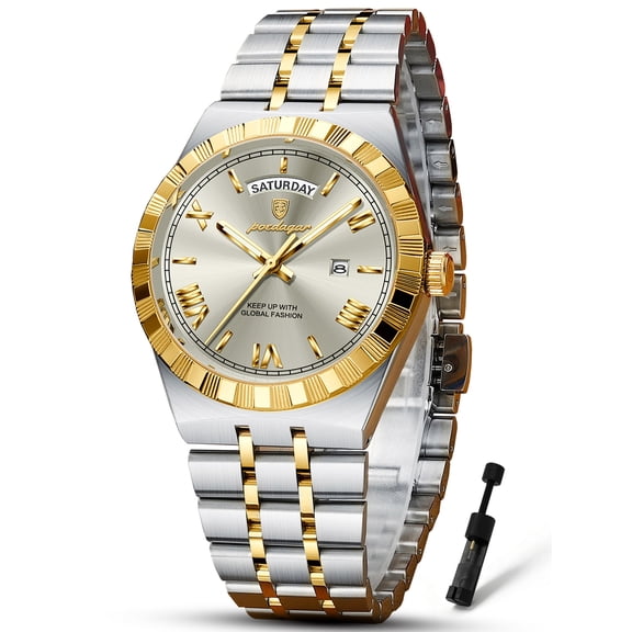 POEDAGAR Men’s Luxury Quartz Wrist Watch, Waterproof Luminous, Date‑Week Display, Stainless Steel Strap