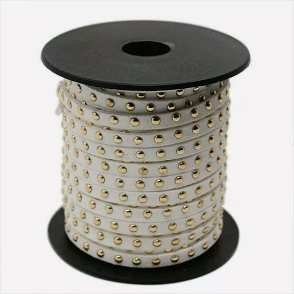 U8MO 20yards/roll Golden Aluminum Studded Faux Suede Lace Cords Beading String 5x2mm-#White