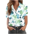 thumbnail image 4 of BRGZLK Women's Sleeved Shirt Fashion Casual Loose Short Print Button Down Business Casual Top Lightweight Summer V Neck Work Blouse, 4 of 6