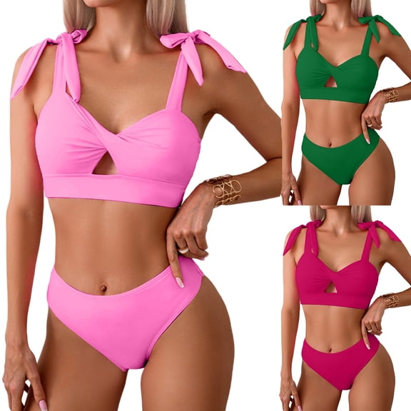 Womens Solid Color Cross Front Bikini Sets Modest Bathing Suit Two Piece Swim Suits with Drawstring Red XL(XL)