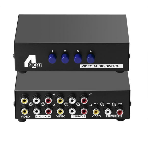axGear AV Switch Box Composite Selector 4 Port RCA Audio Video 4 In 1 Out To TV
