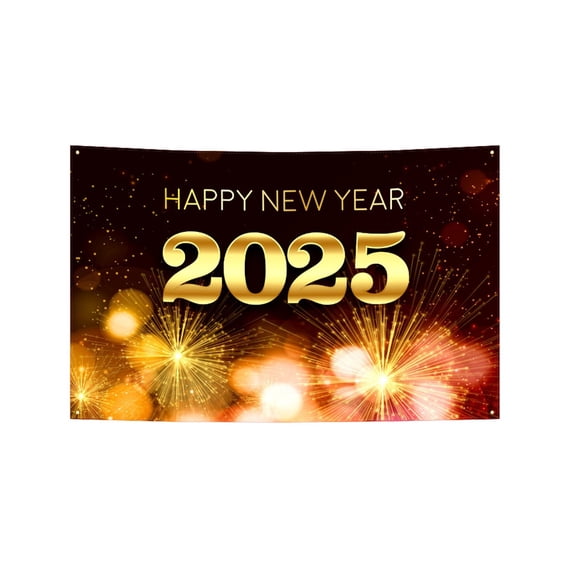 2025 Pancarta decorativa de Año Nuevo, 115 x 180 cm, tela de poliéster, fondo festivo para fiestas con anillas metálicas