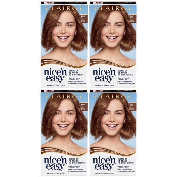 Pack of (4) Clairol Nicen Easy Permanent Hair Dye, 6W Light Mocha Brown Hair Color