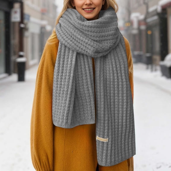 Women's Winter Knit Warm Scarf Super Soft Long Knit Scarves (Grey One Size)