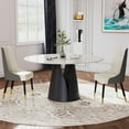 thumbnail image 4 of POVISON 47"Modern Round White Dining Table for 4, Matte Sintered Stone Tabletop, Solid Black Carbon Steel Base, 4 of 7