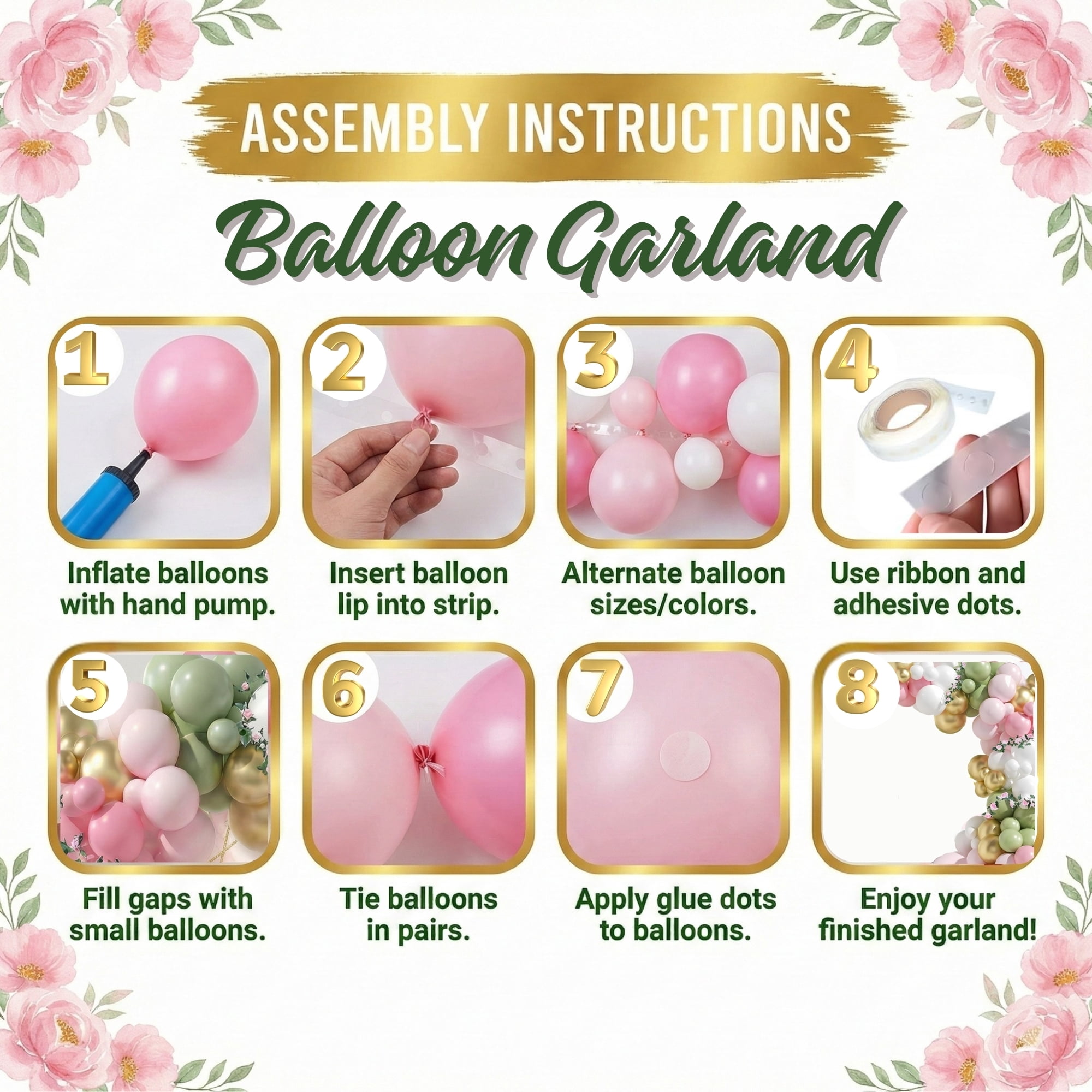 Happy Greetings Baby In Bloom Baby Shower Decoration Kit with Balloon Arch and BABY Boxes, Baby in Bloom Floral, For Girl, Pink and Sage Green, 338 Pieces