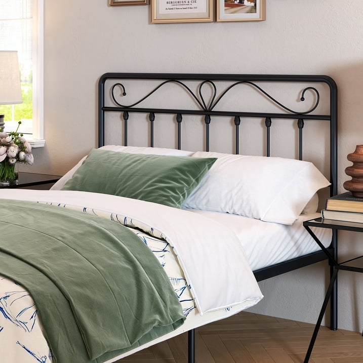 Yoneston Vintage Farmhouse Metal Full Size Headboard with Height Adjustable for Bed, Black