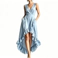 thumbnail image 2 of QUNYINEY Long Women Wedding Guest Dress Blue Sleeveless Formal Summer A Line Dress Slim Fit V Neck Party Ruffle Elegant Dresses, 2 of 8