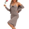 thumbnail image 4 of Pijamas de mujer INSPIRE CHIC con shrug, tirantes de espagueti, escote en V, vestido de noche hasta la rodilla XL marrón, 4 of 6