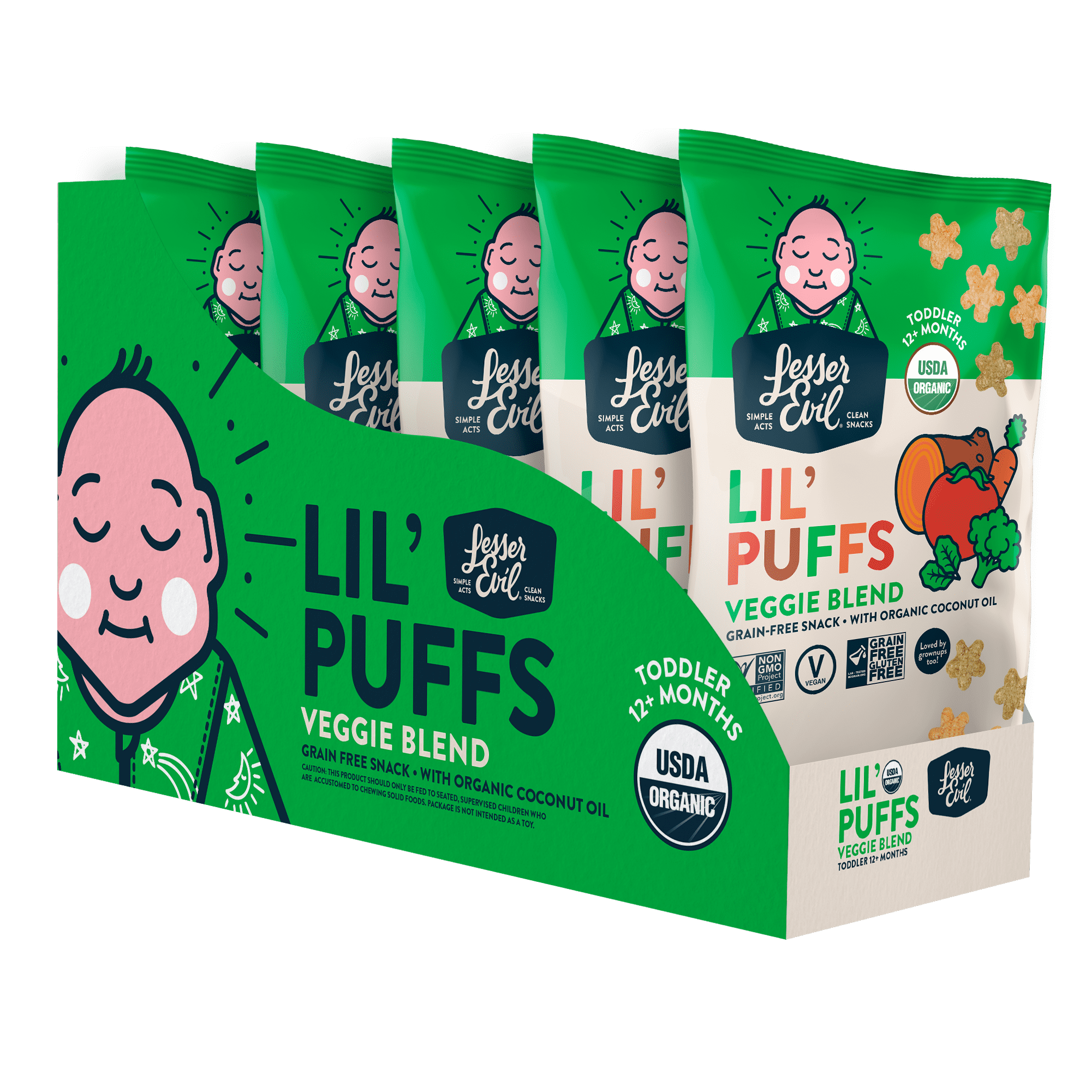 LesserEvil Organic Lil' Puffs, Veggie Blend, 2.5 oz Bags, 5 Count