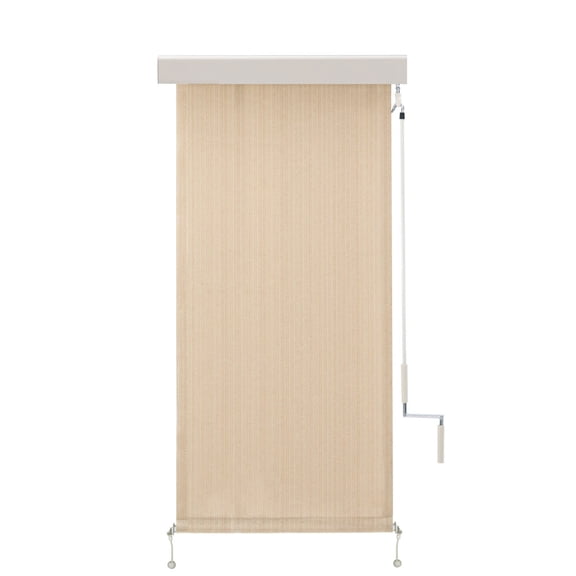 DIFY 4'W×8'L Outdoor Roller Shade with Valance, 200GSM Fabric, Wheat