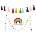 thumbnail image 2 of 3 Pieces Tassel Garland Pom Pom Ball String Banner Macrame Rainbow Wall Hanging Decorative Colorful for Boho Home Decor, Party Supplies, Baby Room, Nursery, Classroom, Dorm Room, 2 of 12