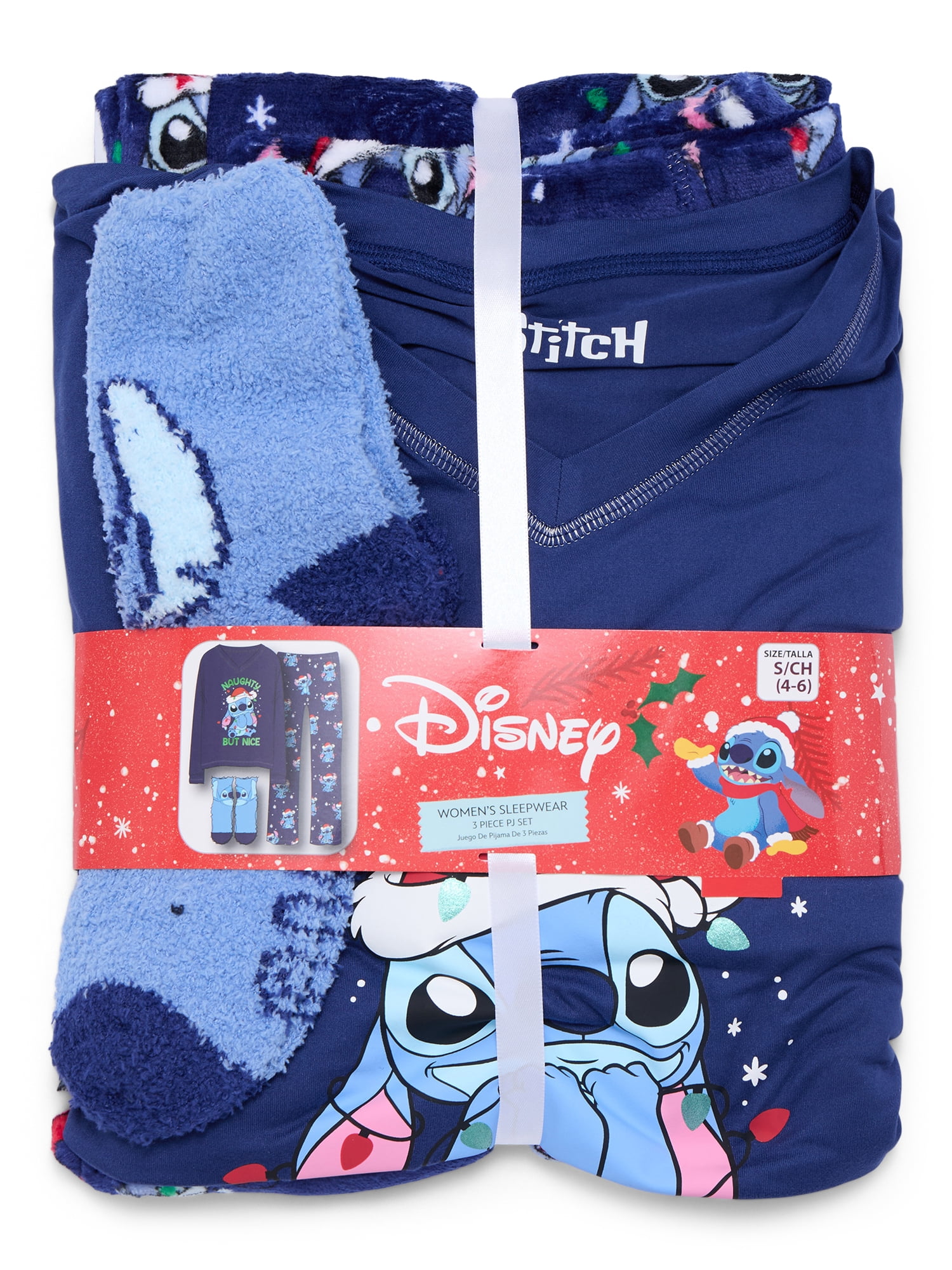 Disney Stitch Women's and Women’s Plus Top, Pants and Socks Holiday Sleep Gift Set, 3-Piece, Sizes XS-3X