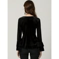 thumbnail image 4 of DARING DIVA Women's V Neck Velvet Blouse Flare Casual Top XS Black, 4 of 6