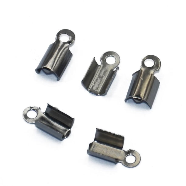100 conectores plegables para extremos de cordón de cuero grueso para la fabricación de joyas Negro