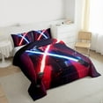thumbnail image 3 of jejeloiu Modern Cool Gradient Light Bedding Comforter Set,Cartoon Light Sword Twin Comforter Sets,Neon Red Blue Bedding Set For Boys Kids,Breathable Home Decor Reversible,2 Pieces, 3 of 8
