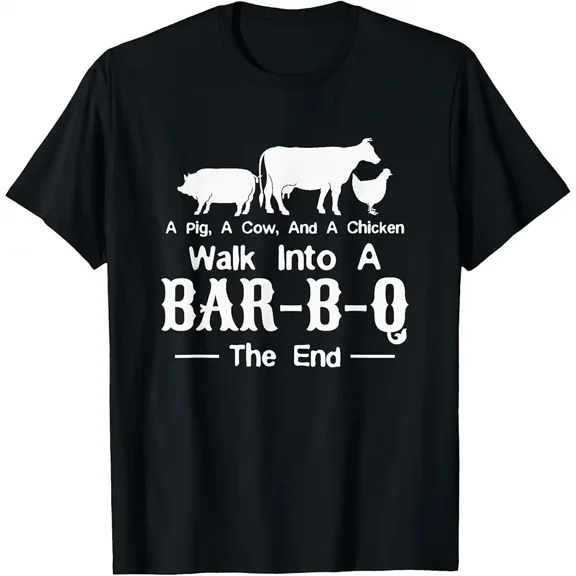 Funny Cow Pig Chicken BBQ Joke Graphic T-Shirt for Grill Master Men Women