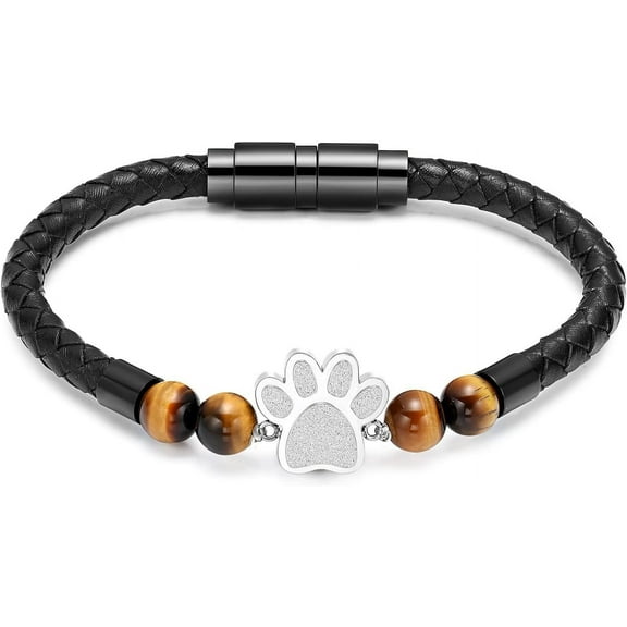 Pet Paw Print Ashes Cremation Jewelry Lava Stone Urn Bracelet for Ashes For Dog Cat for Ashes Dog Paw Pendant Bangle Stainless Steel Memorial Urn Jewelry 20CM-24CM