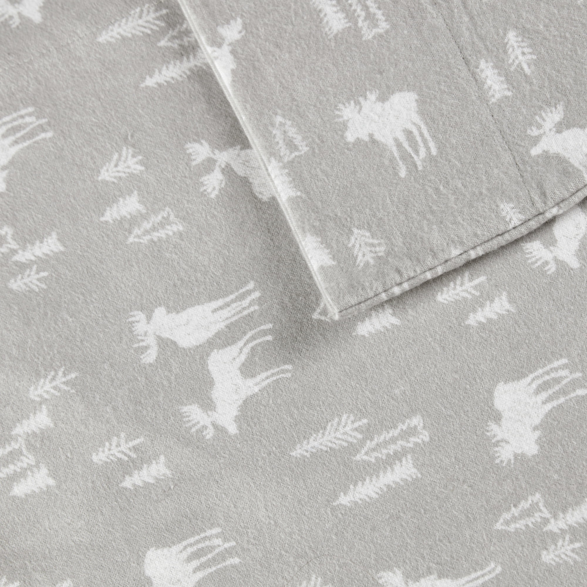 Woolrich 4-Piece Grey Moose Cotton Flannel Sheet Set, Queen