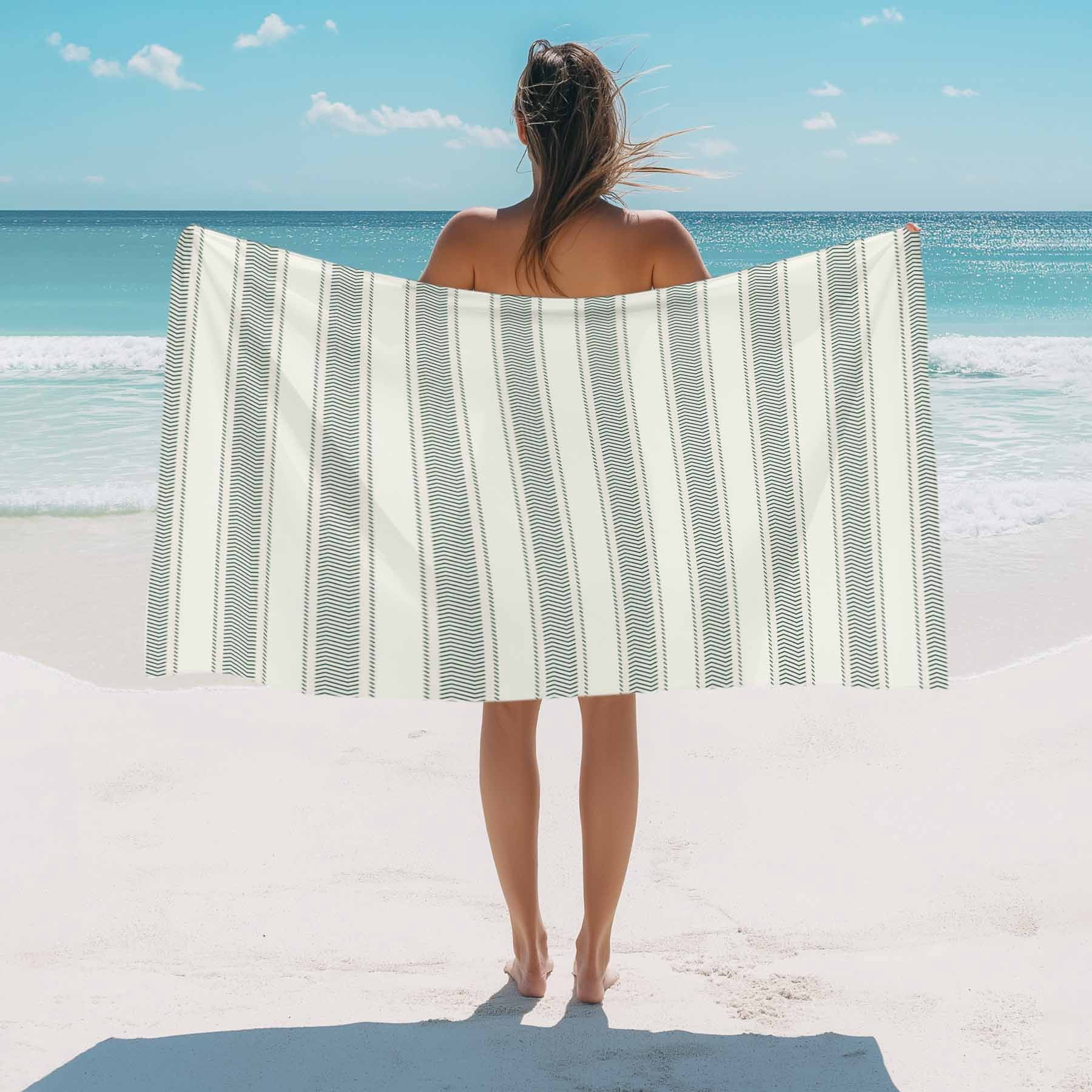 Beach Towel Sage Green Stripes Bath Pool Towels Vertical Striped Line Absorbent Beach Towel Soft Large Quick Dry Lightweight Camping Travel Sports Yoga Gym Swim Towels for Adult 35x70 Inch
