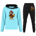 thumbnail image 2 of Feancey Womens 2 Piece Outfits Lounge Hoodie Sweatsuit Rugby Print Hooded Sweatshirts and Jogger Sweatpants Two Piece Sets Fall Fleece Tracksuit Outfit Deal of The Day Blue M, 2 of 7