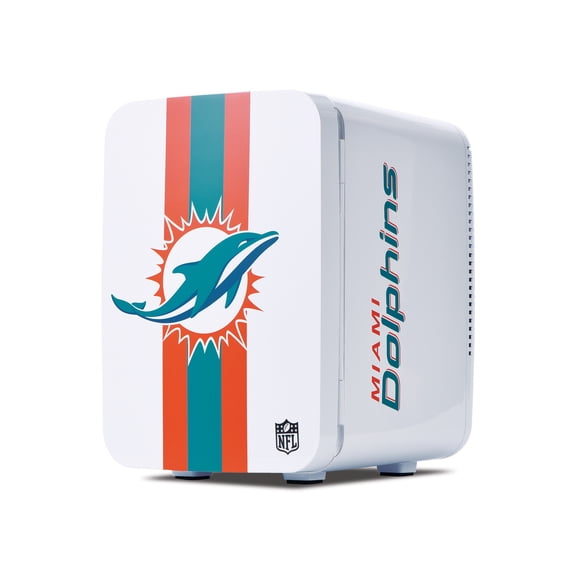 Ukonic NFL Miami Dolphins 15-Can Mini Fridge 10L – AC/DC Powered, Official Team Colors & Logo, Portable Cooler for Tailgates, Home, Office, or Car