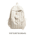 thumbnail image 2 of Striped Bow School Backpack, Chic Backpack with Drawstring Side Pocket, Nylon Waterproof Bookbag for College Shopping Travel (Khaki), 2 of 3