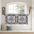 thumbnail image 3 of Boho Navy Blue Red Tier Curtains, Southwestern Geometric Vintage Art Light Filtering Kitchen Curtains, 2Pcs Rod Pocket Half Window Treatments Panels for Sink Cafe Cabinet Camper 27.5x24 Inches, 3 of 9