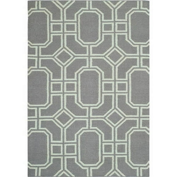 SAFAVIEH Dhurrie Sebastian Geometric Wool Area Rug, Grey/Light Blue, 8' x 10'