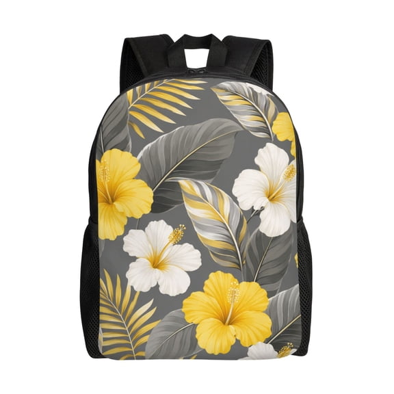 Elegant Yellow Botanical Floral Laptop Backpack, Padded 15.6 Inch Computer Compartment, Casual Travel Work Daypack