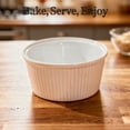 thumbnail image 4 of 4 Pcs Ceramic Ramekins Oven Safe, 10.1 fl oz Porcelain Souffle Dishes for Baking, Stackable Pudding Bowls with Vertical Striped Design, Blue Yellow White Pink, 4.5 x 4.5 x 2.2 in, 4 of 7